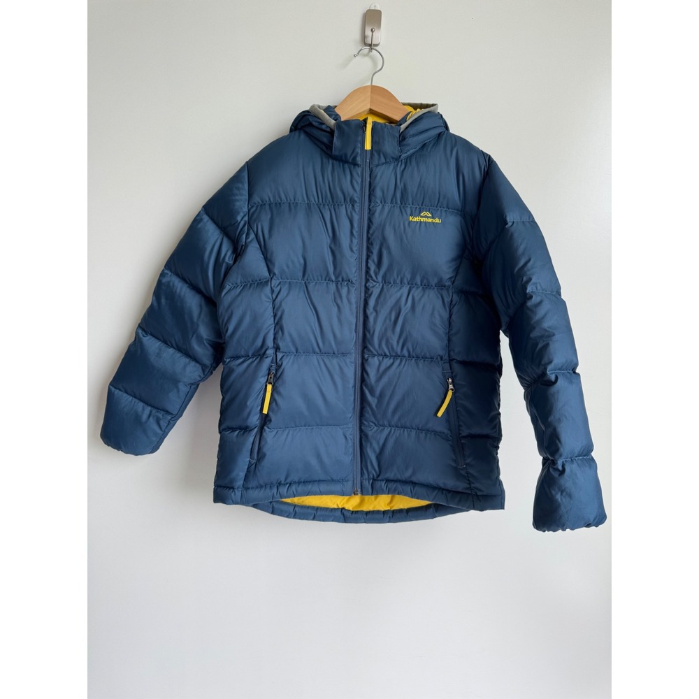 Kathmandu Elcho Kids Blue 550 Down Puffer Jacket Hooded Outdoor Coat Large warm